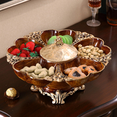 创意欧式 干果盘客厅桌面分格带盖旋转糖果盒乔迁礼物样板房软装
