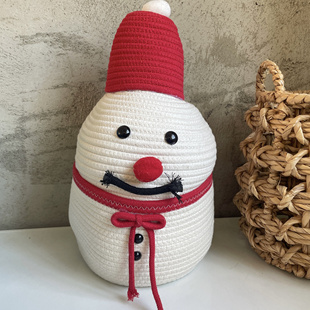 圣诞装饰品手工编织雪人收纳筐桌面摆件节日氛围布置杂物收纳筐