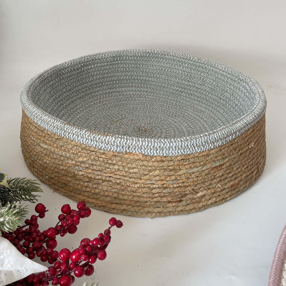 手工双层草编猫窝耐磨宠物收纳篮猫咪磨爪藤编收纳筐卧室狗窝