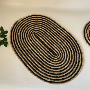 蒲草棉绳拼接条纹编织地毯垫子大尺寸草垫藤编垫