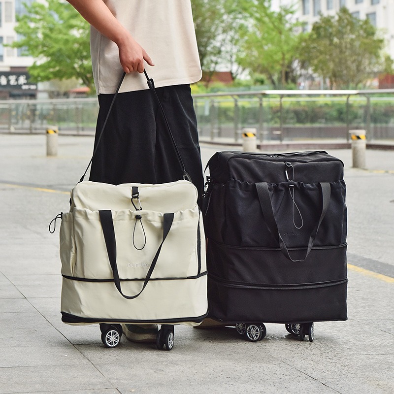 旅行大容量拆卸万向轮收纳包旅行便携双层托运包学带轮大容量包