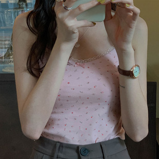 清纯bm风白色蕾丝边带胸垫吊带背心女夏季内搭打底美背无袖小上衣