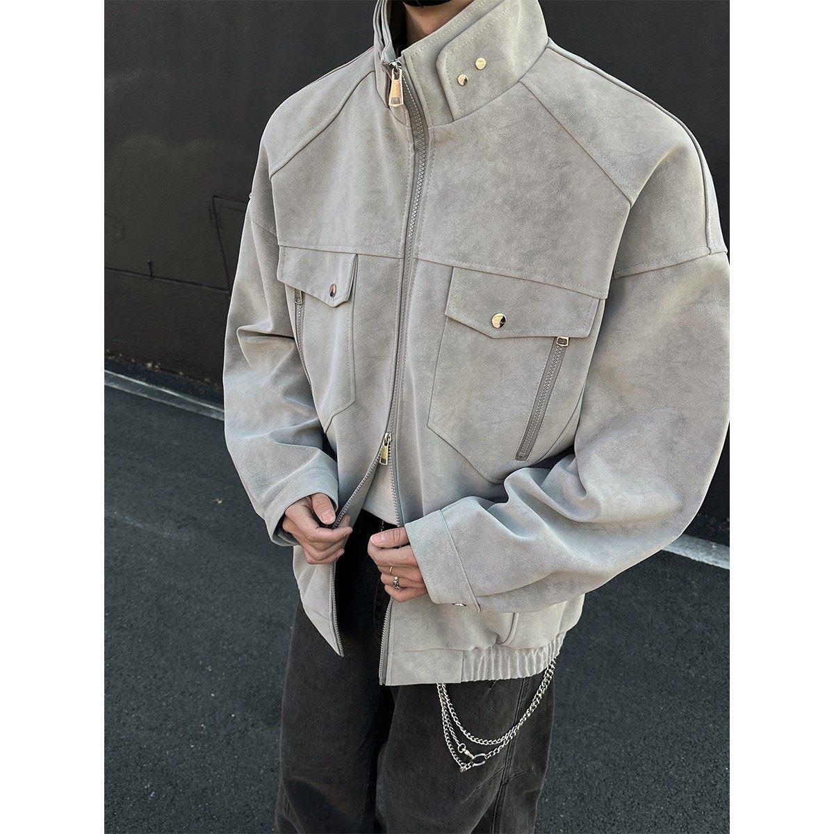 pu皮外套男冬季加厚高级感痞帅立领美式工装男装皮衣夹克男款衣服