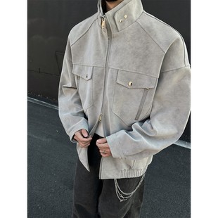 pu皮外套男冬季加厚高级感痞帅立领美式工装男装皮衣夹克男款衣服