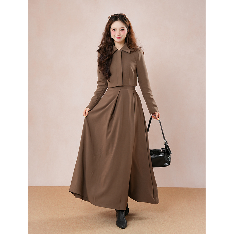 法式气质万圣节赫本风黑色长袖连衣裙女2025秋冬高级感西装套装裙