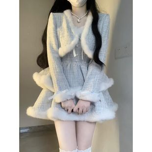 冬季小香风甜美一整套穿搭女秋冬富家千金外套+短裙名媛两件套装