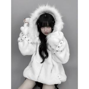 原宿日系y2k大衣女秋冬季亚文化朋克蕾系小羊耳朵可爱毛毛绒外套