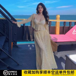 泳衣女纯欲风长裙比基尼四件套大码 胖mm性感聚拢温泉拍照海边度假