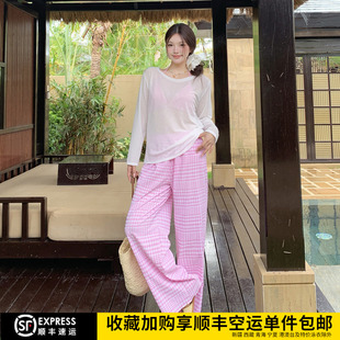 绝美泳衣女分体比基尼四件套防晒长袖 大码 遮肉高级感度假泳装 长裤