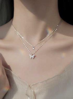 渐变流苏双层蝴蝶项链女ins潮流