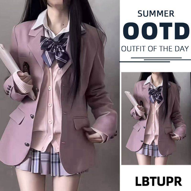LBTUPR 三粒淡紫色西服外套jk制服原创春季校供学院新款拍照樱花图片