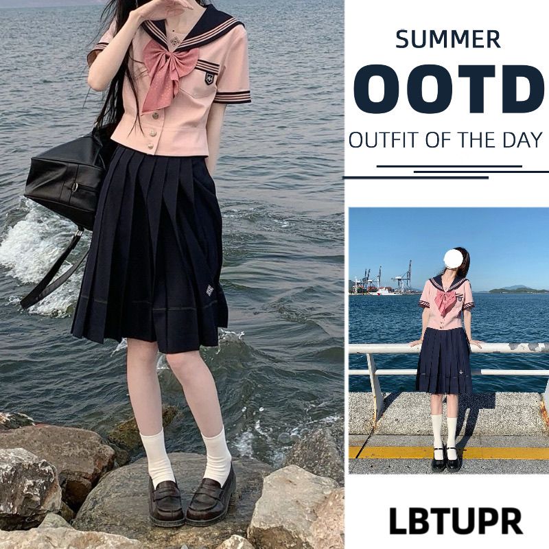 LBTUPR 抚蝶女子JK制服套装长袖水手服中间服绀色百褶裙女