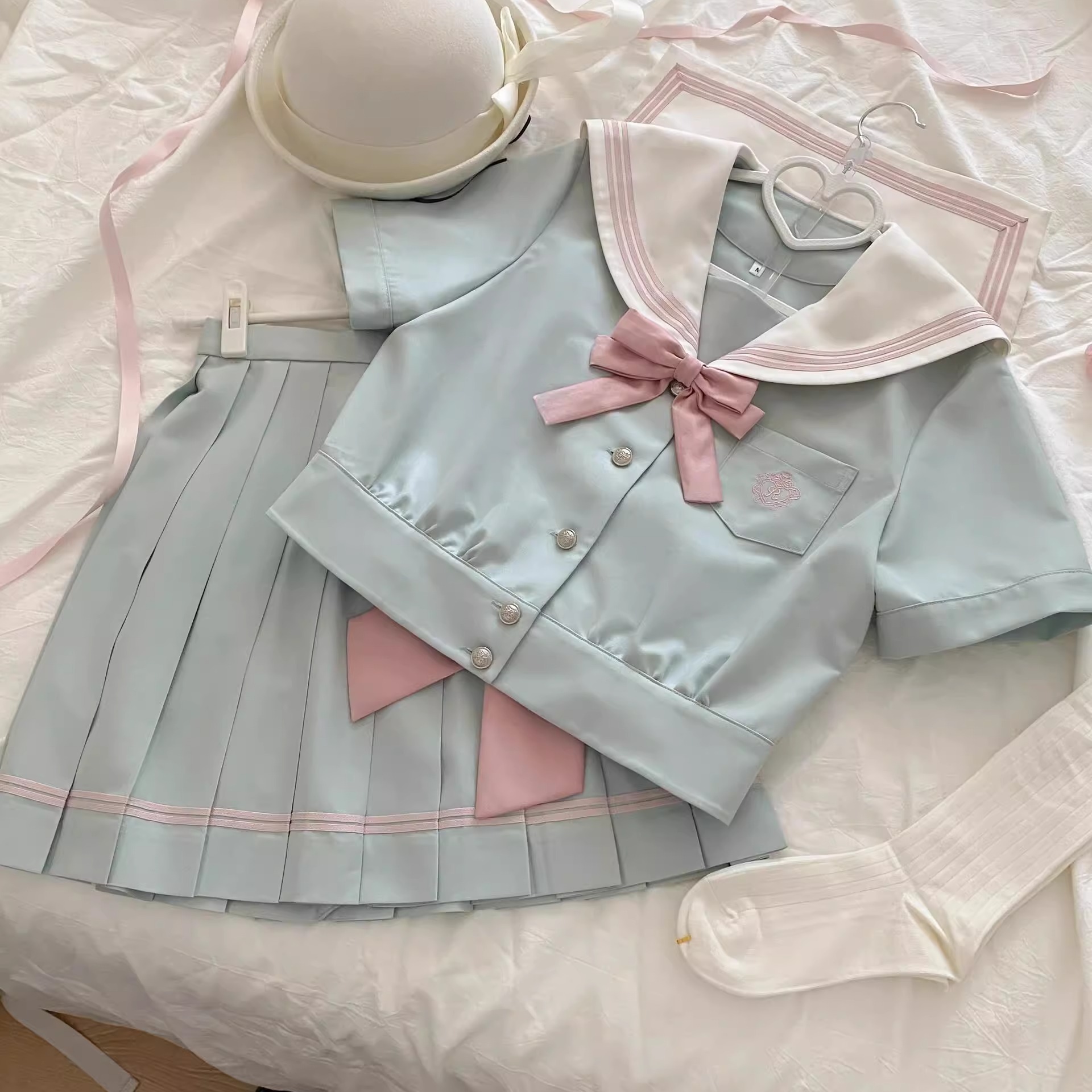 日系jk制服套装女夏季学院风海军领水手服蝴蝶结短袖上衣百褶短裙