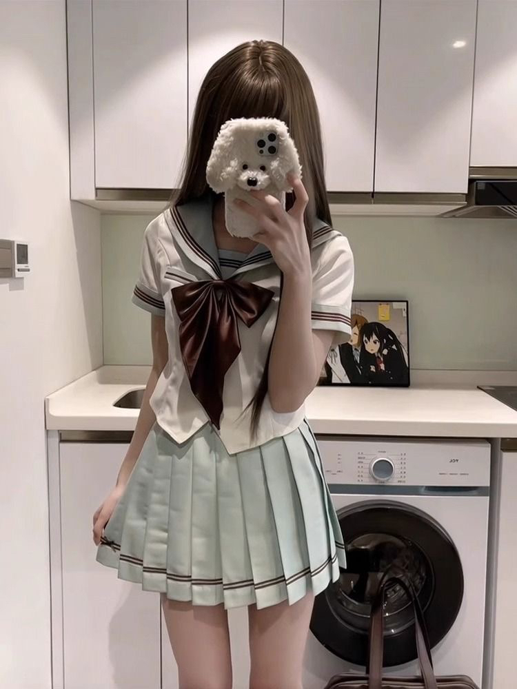 小巧莓夏日JK收腰水手服短袖夏服日系校供制服百褶裙学院