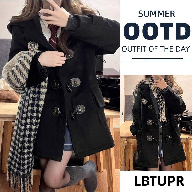 LBTUPR 秋冬牛角扣呢子学院风校供感大衣jk短款毛呢外套女小个子