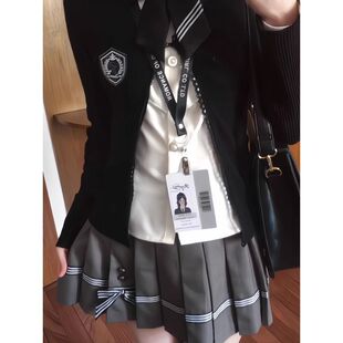 【首尔旧信】黑色收腰针织学院风衬衫百褶裙百搭韩系制服套装春秋