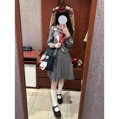 LBTUPR 水玉中间服灰色红襟线水手服原创JK制服套装女装