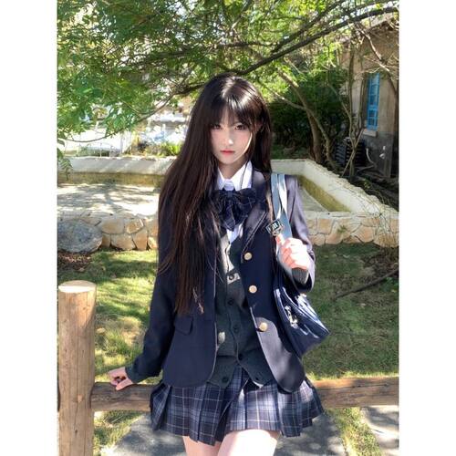 原创火星jk制服淑格裙正版西装外套日系开衫毛衣西服叠穿套装秋冬