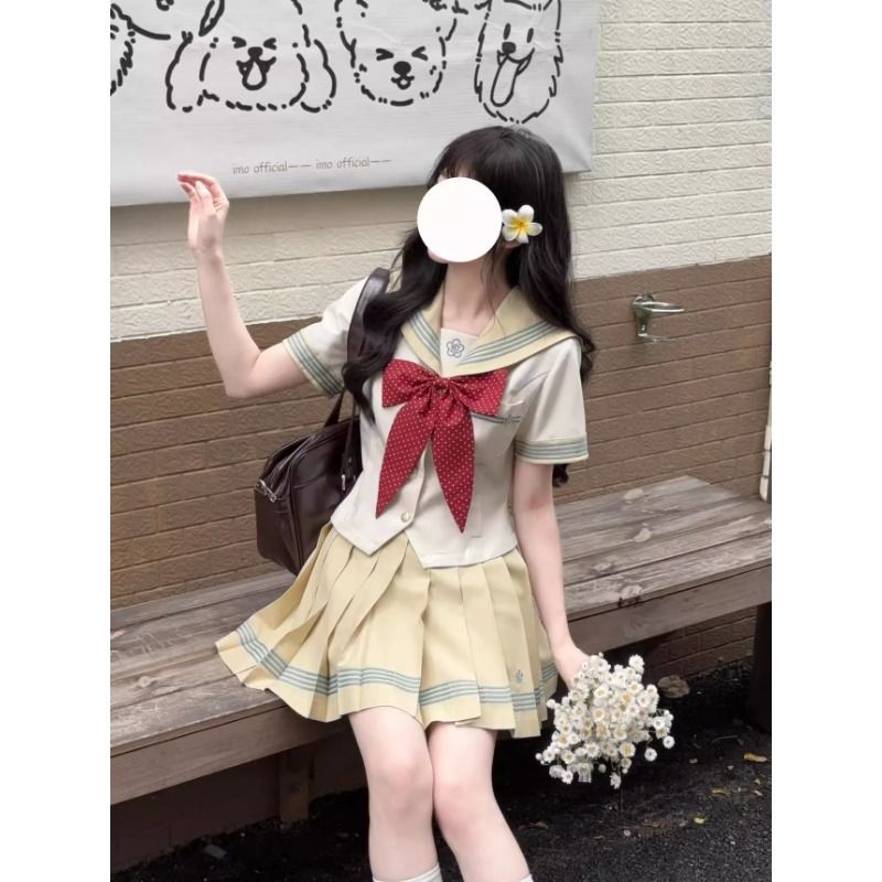 柠檬挞*水玉夏服日系校供水手服套装夏季学院风收腰JK制服百褶裙