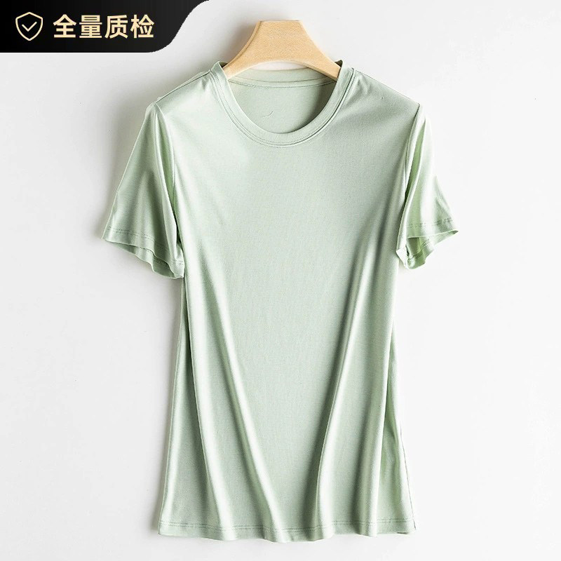 莱赛尔丝光棉T恤女桑蚕丝短袖凉感免烫面膜丝滑女圆领V领醋酸上衣