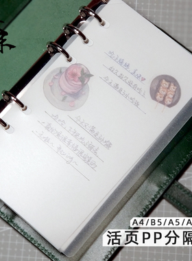 仓末A4,B5,A5,A6,A7A8M5A9款活页夹PP板塑料分隔页A5Slim内页PP板