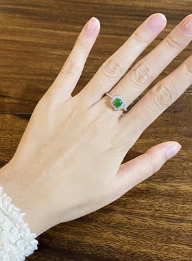 银镶嵌纯天然碧玉戒指碧玉半圆