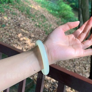 和田玉手镯平替天然阿富汗玉晴水青羊脂白玉黄口料藕粉圆条新中式