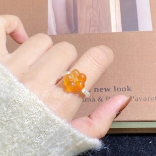 猫咪小海星花朵·天然女款高冰种玛瑙冰种戒指小众设计新中式可爱