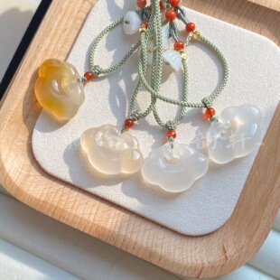 如意祥云锁·石韵轩万事如意新中式高级天然高冰香槟玛瑙璎珞吊坠