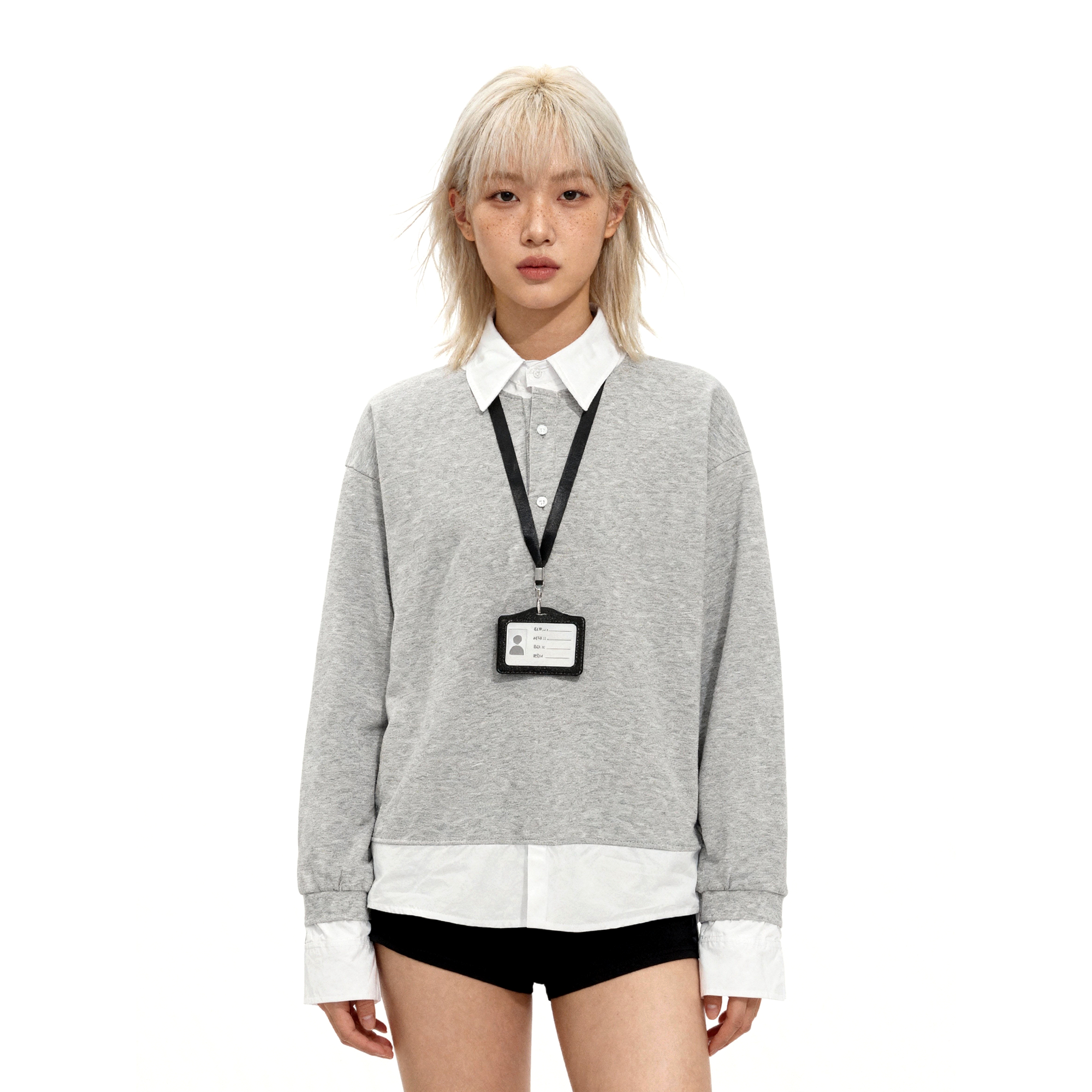 韩国 CTTSTUDIOS 小众设计师款假两件撞色POLO领长袖衬衫女上衣