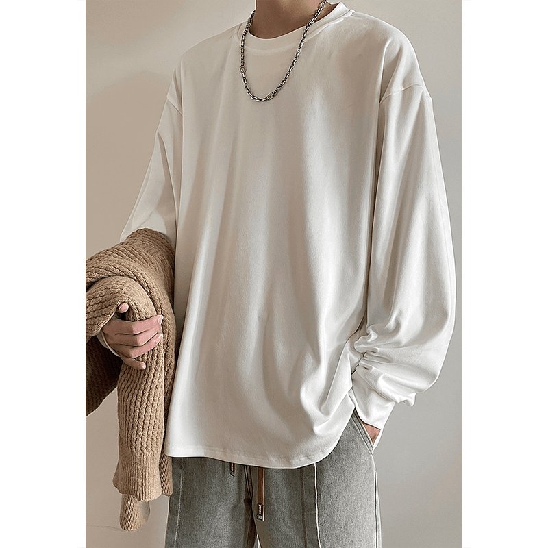 小青少年纯色长袖T恤男打底衫尼妮家纯棉内搭街头嘻哈潮流力上衣