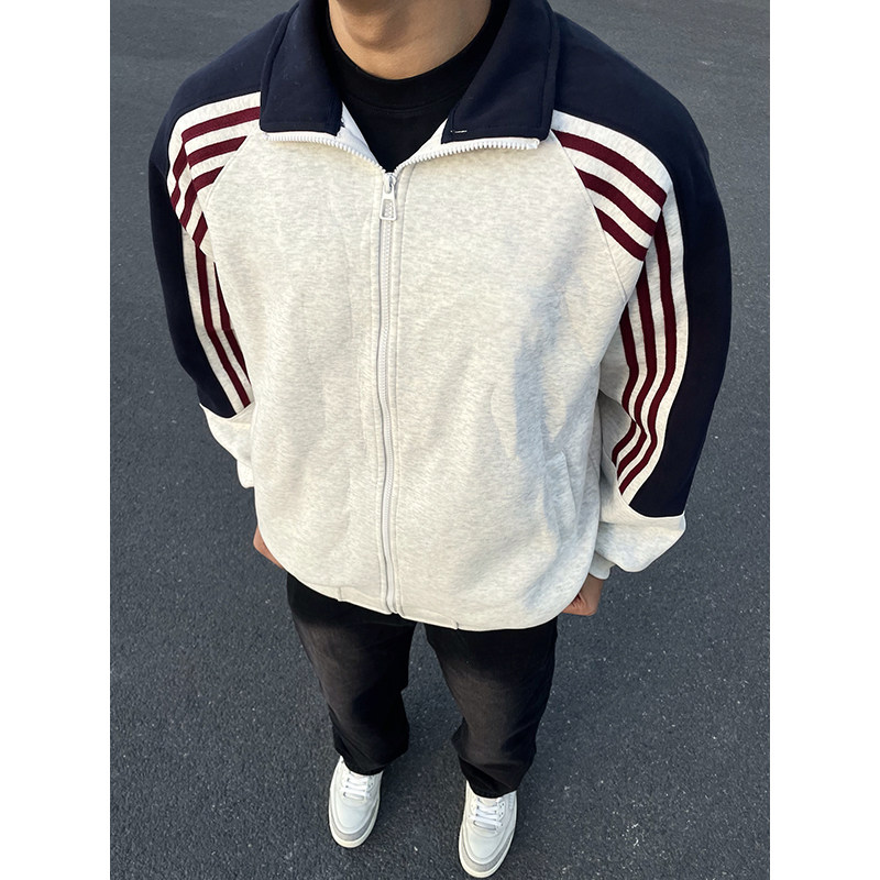 小青少年泥家撞色拼接立领卫衣男妮力拉链开衫外套街头嘻哈潮流尼