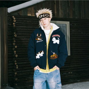 小青少年卡通毛巾绣花棉衣男女尼妮家加绒加厚外套街头潮流力棉服