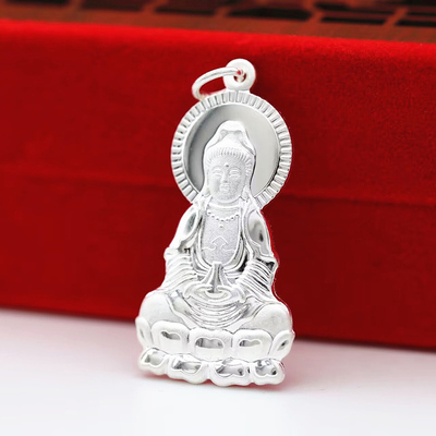 观音佛吊坠纯银999实心吊牌男女
