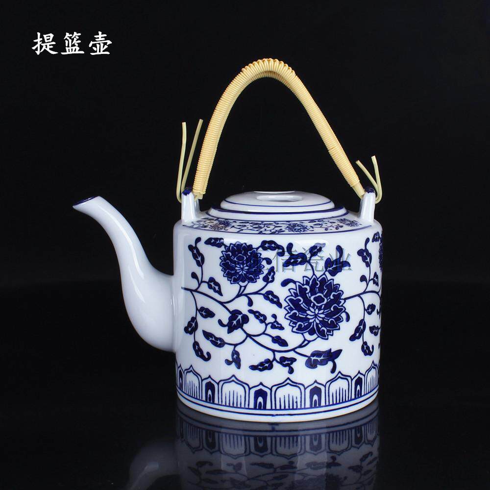 包邮釉下彩青花瓷提篮壶开水壶冷水壶饭店农家乐摆台家用陶瓷茶壶