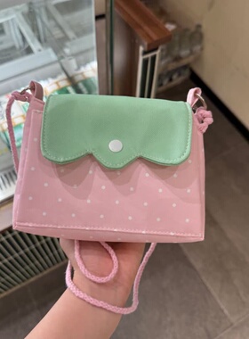 甜美粉绿拼色波点小方包轻便小巧斜挎包少女风百搭日常出行小包包