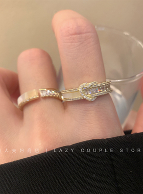 一眼心动～爱心锆石贝母拼接叠戴戒指女小众轻奢独特设计开口指环