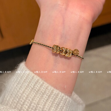 轻奢小众金色铜钱黑绳链条手链