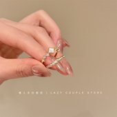 极简搭配～轻奢锆石贝母金色几何戒指女小众高级感精致开口指环潮