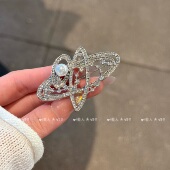 小香风星球宇宙土星胸针女小众轻奢爆闪设计感闪钻珍珠个性 胸花潮