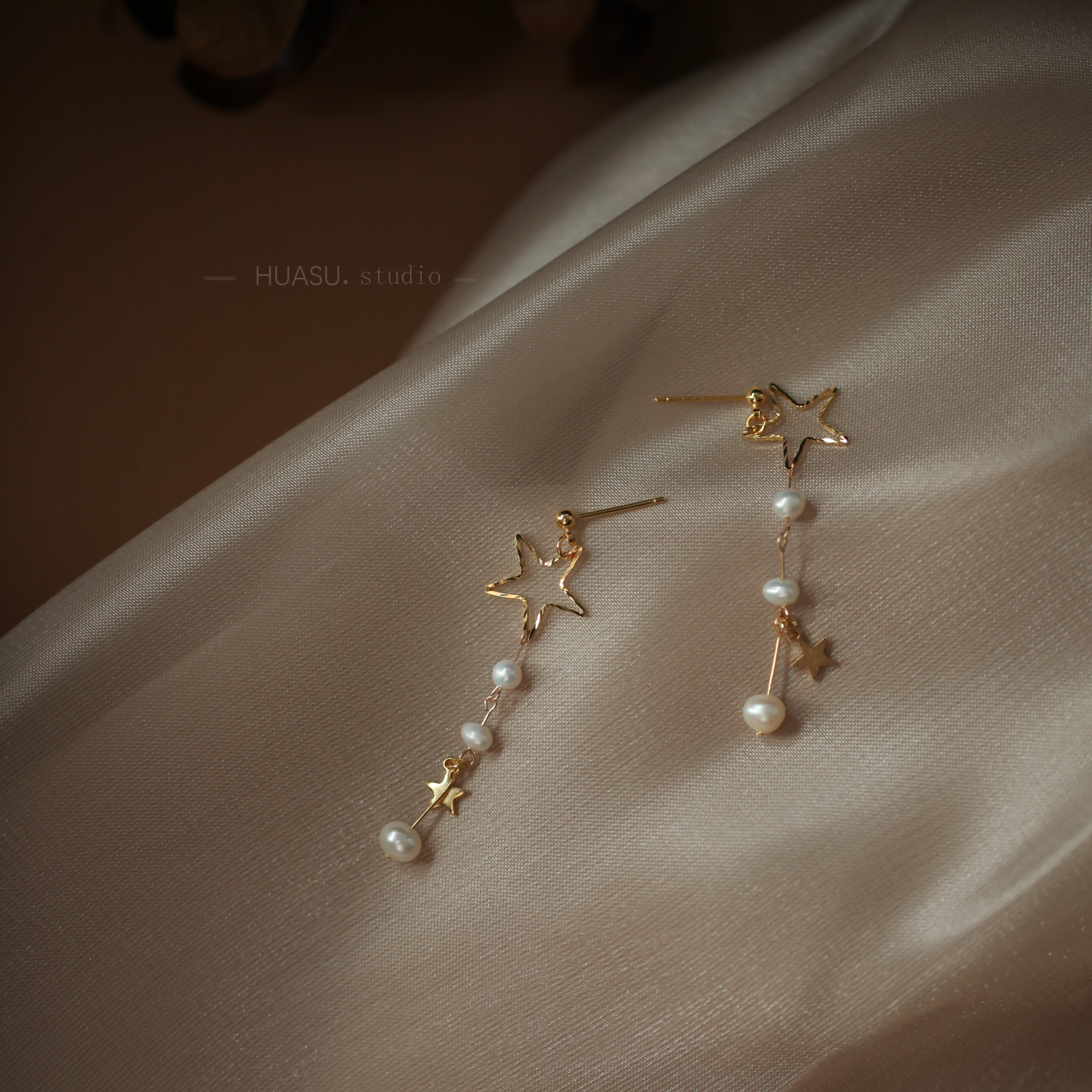 花宿原创设计星落~14k天然耳钉
