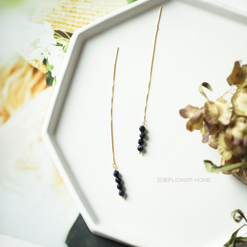 花宿原创 蓝晶石s925纯银耳线防过敏长款显脸瘦复古 闪亮神秘气质,饰品/流行首饰/时尚饰品新,耳线,淘宝优惠券,粉丝福利购,淘宝优惠卷