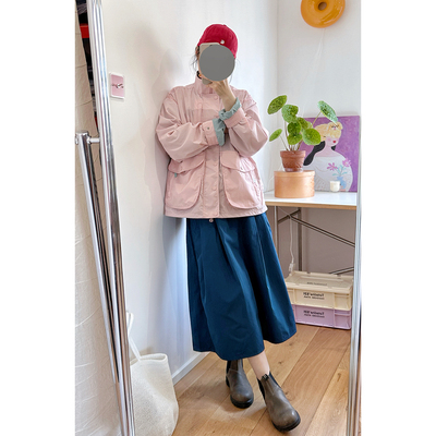 新色 超美樱花粉 日系贵牌山系撞色户外休闲外套大口袋短风衣