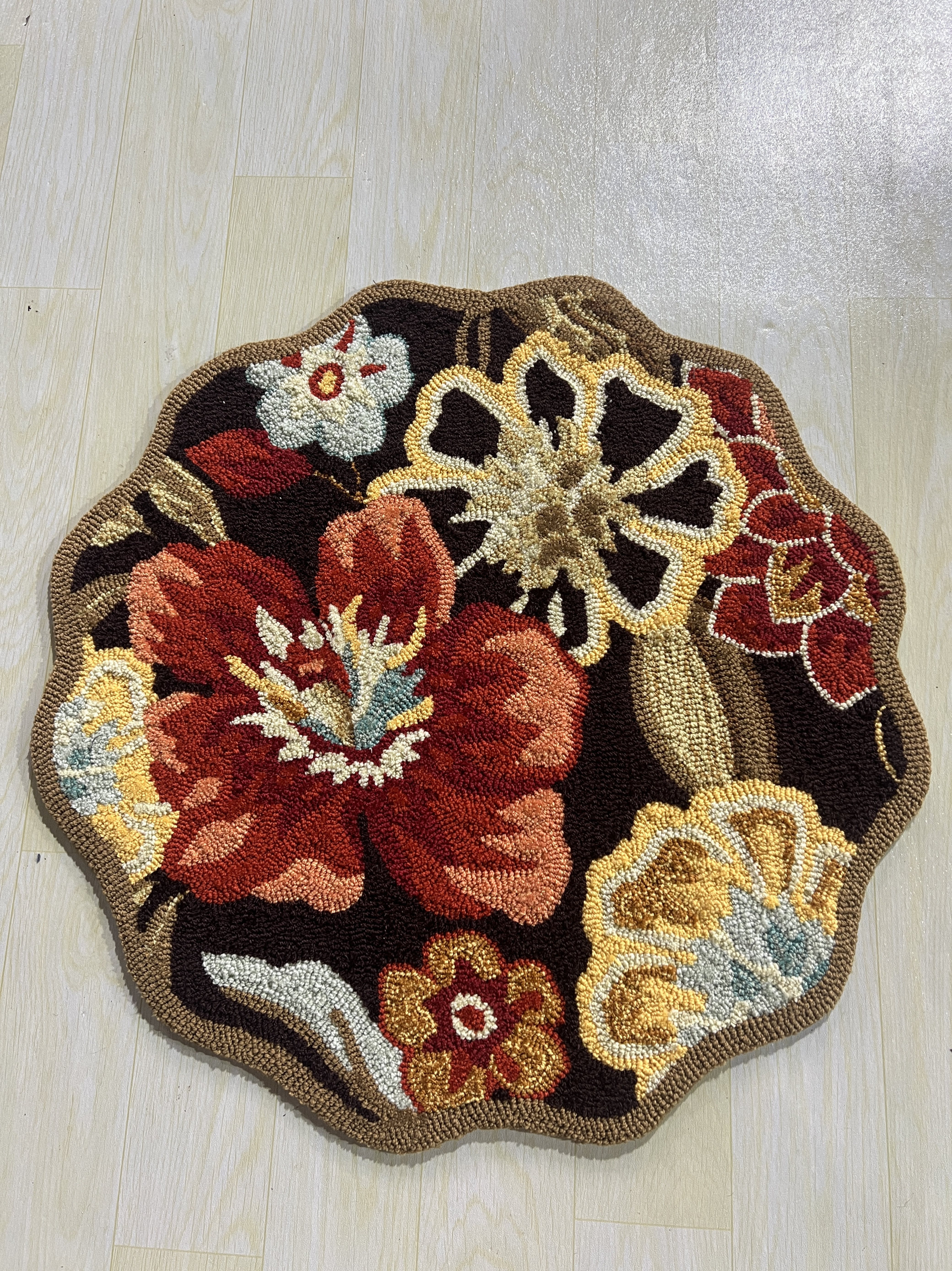 出口外贸美式手工地毯地垫80cm圆形家用客厅卧室床边花卉复古轻奢,居家布艺,地毯,淘宝优惠券,粉丝福利购,淘宝优惠卷