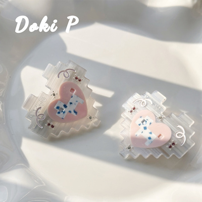 Doki P《玻璃拼图》原创设计爱心小狗手工钻石醋酸鸭嘴夹刘海边夹