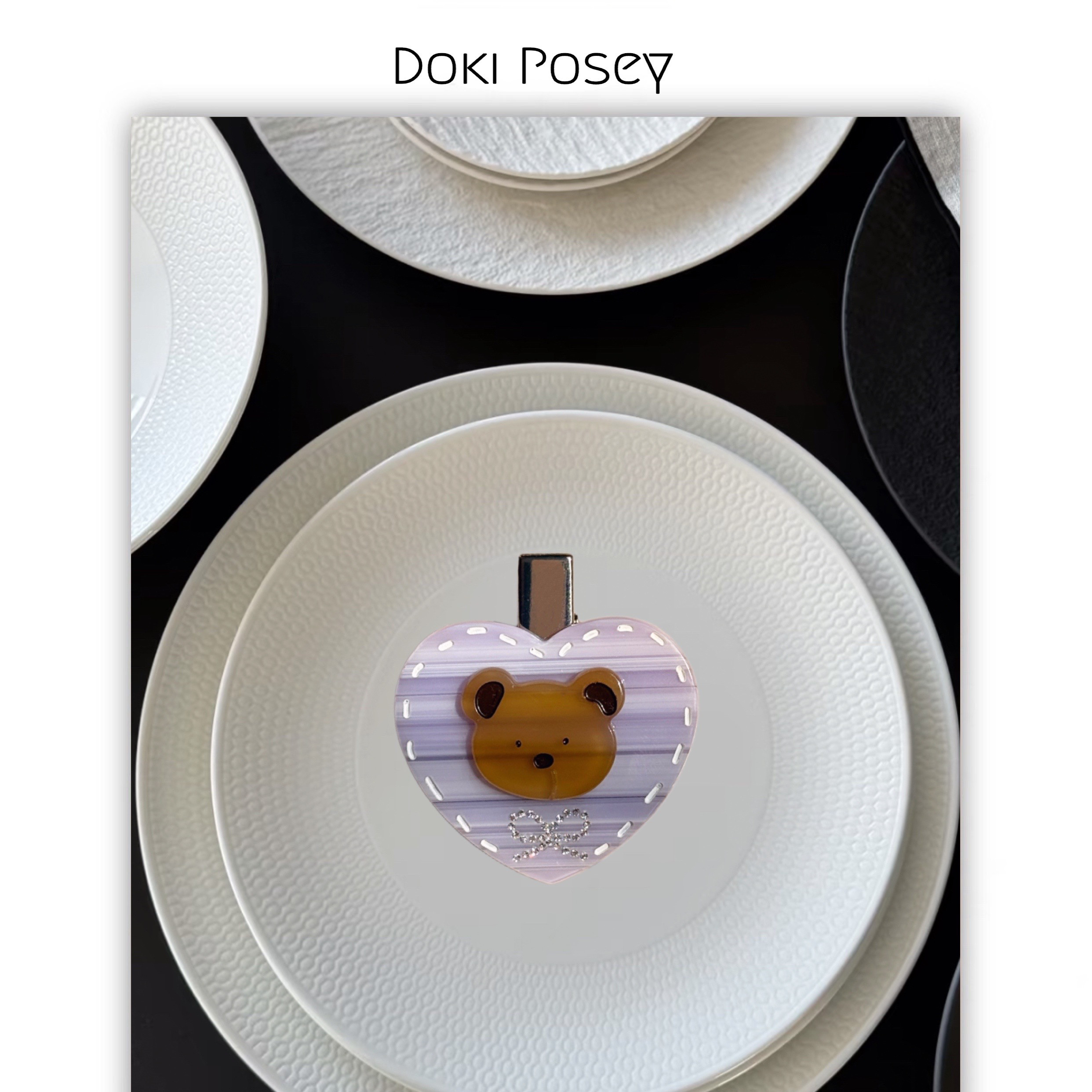 Doki P 原创设计曲奇熊仔钻石小边夹少女发饰童趣手工醋酸鸭嘴夹