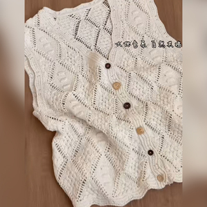 奥特莱斯专柜正品清仓女装v领菱形格镂空轻薄针织马甲夏百搭上衣