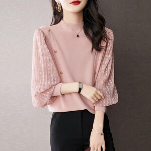 奥特莱斯专柜正品清仓女装小香风针织衫半高领打底毛衣灯笼袖上衣