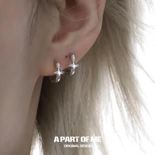睡觉不用摘925纯银耳扣星星耳环小众设计中性风四芒星耳饰养耳洞