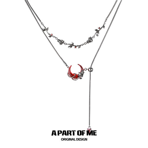 原创小众双层玫瑰月亮项链黑色